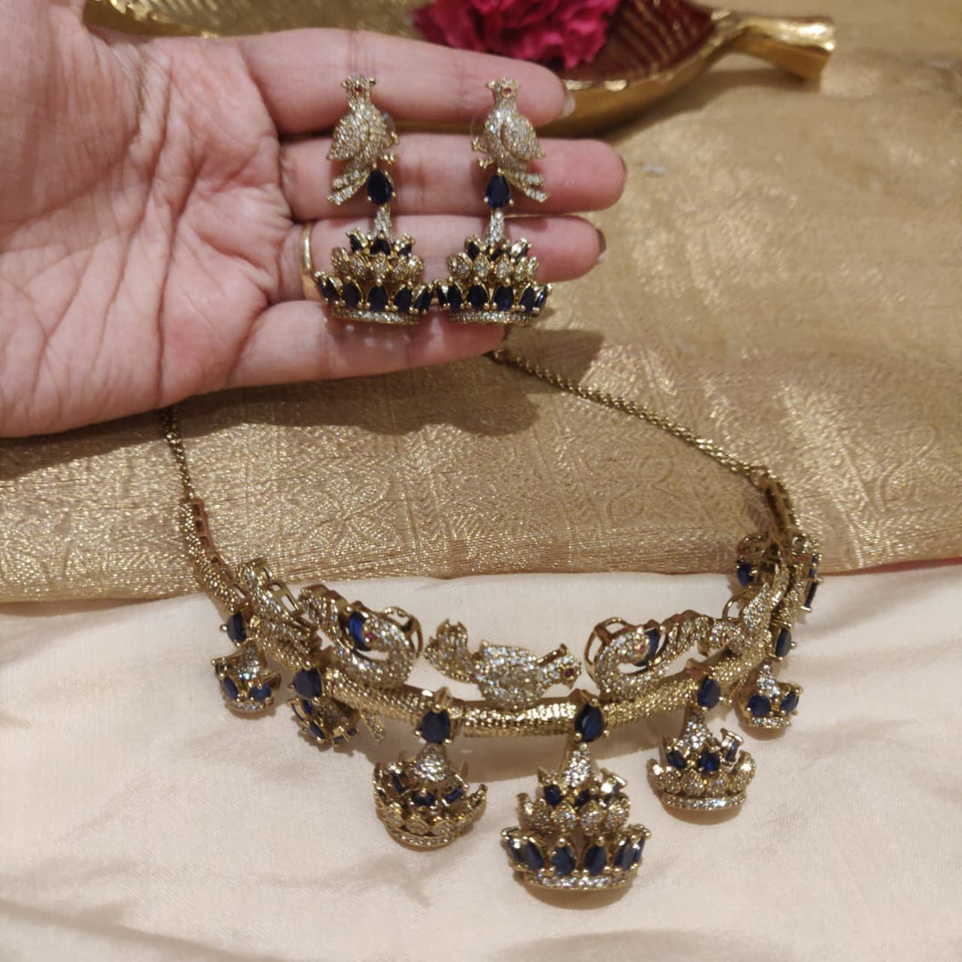 Dazzling Peacock AD Purple Stone Necklace