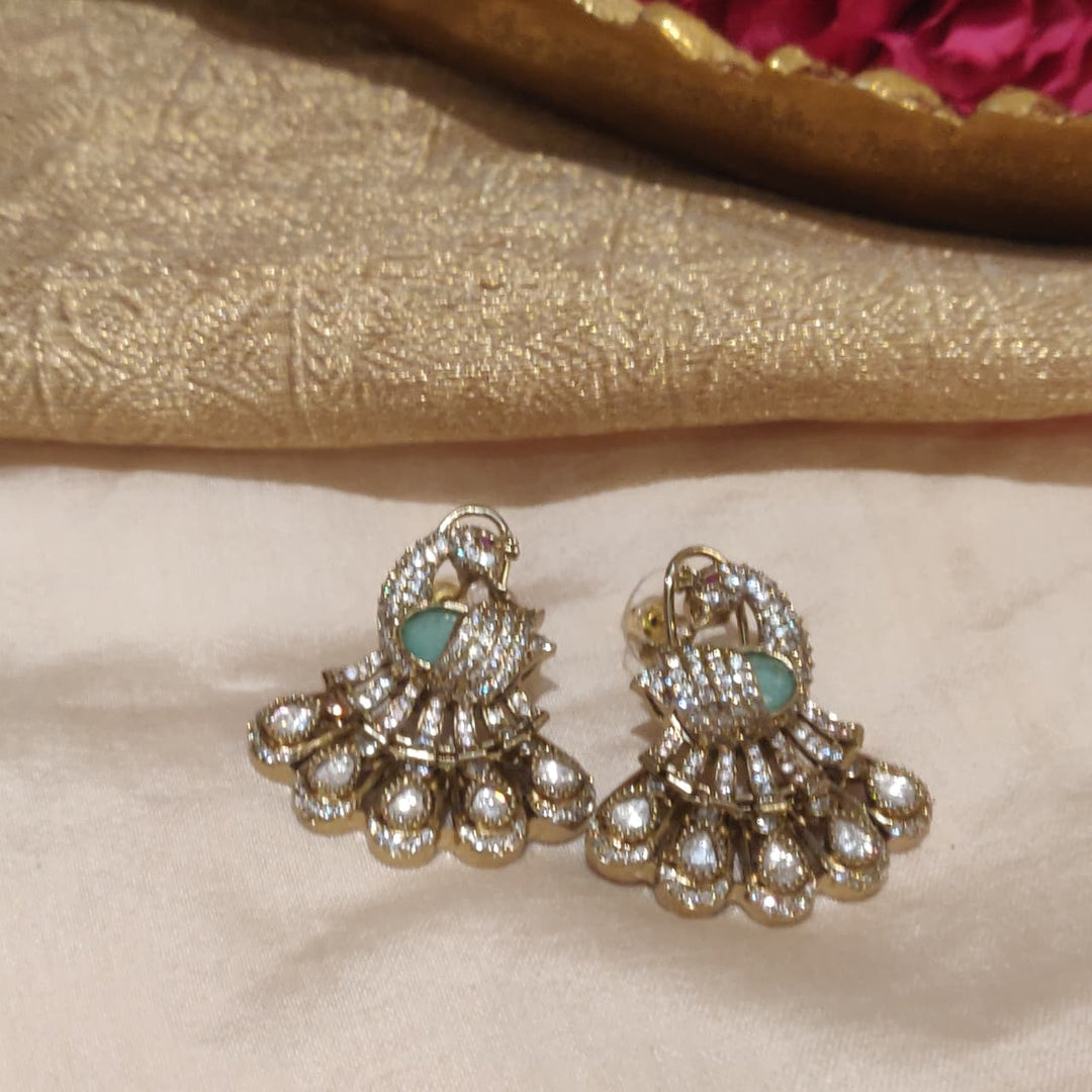 Elegant Mint AD Stone Peacock Earring