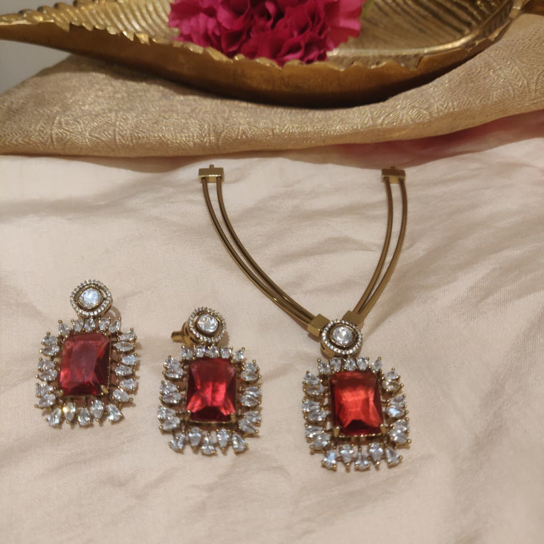 Sparkling Ruby AD Stone Pipe Necklace