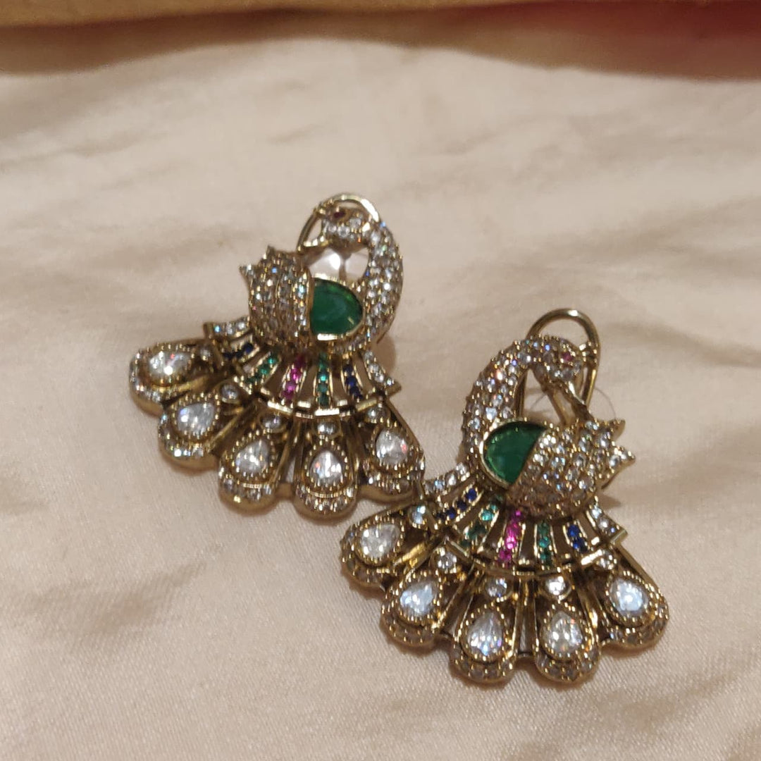 Elegant Green Ruby AD Stone Peacock Earring