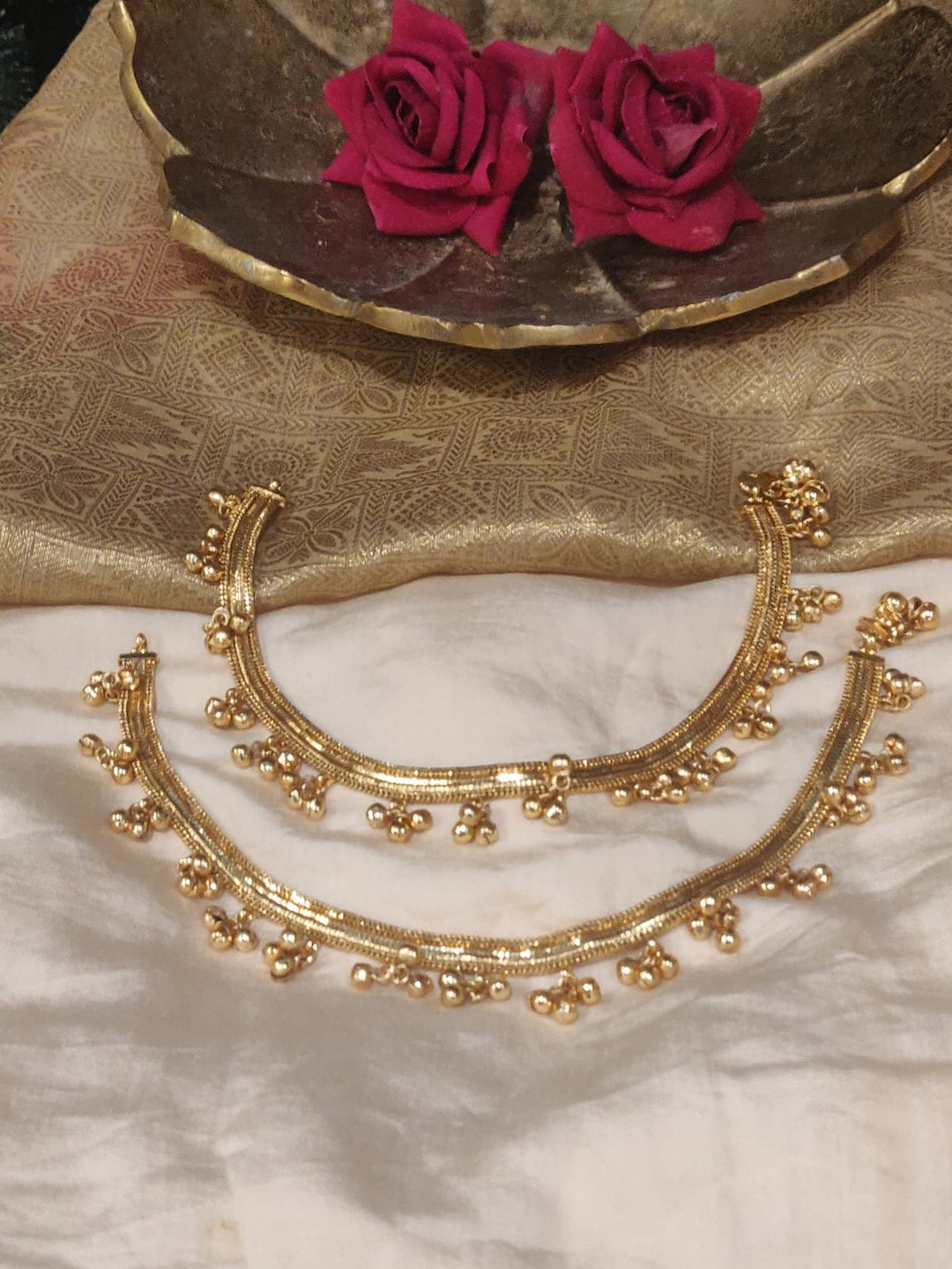 Traditional Gold-Toned Ghungroo Anklet Pair