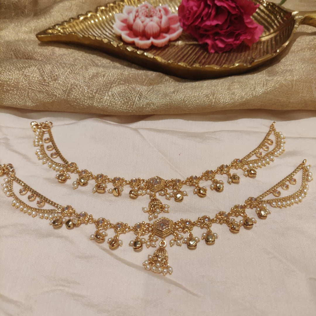 Sought Golden white Beads AD Anklets