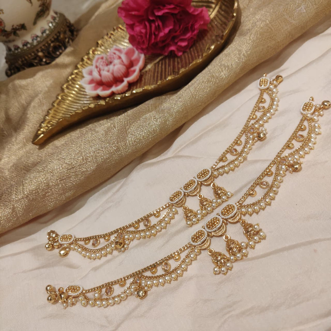 Mesmerizing Golden Anklets with white Beads