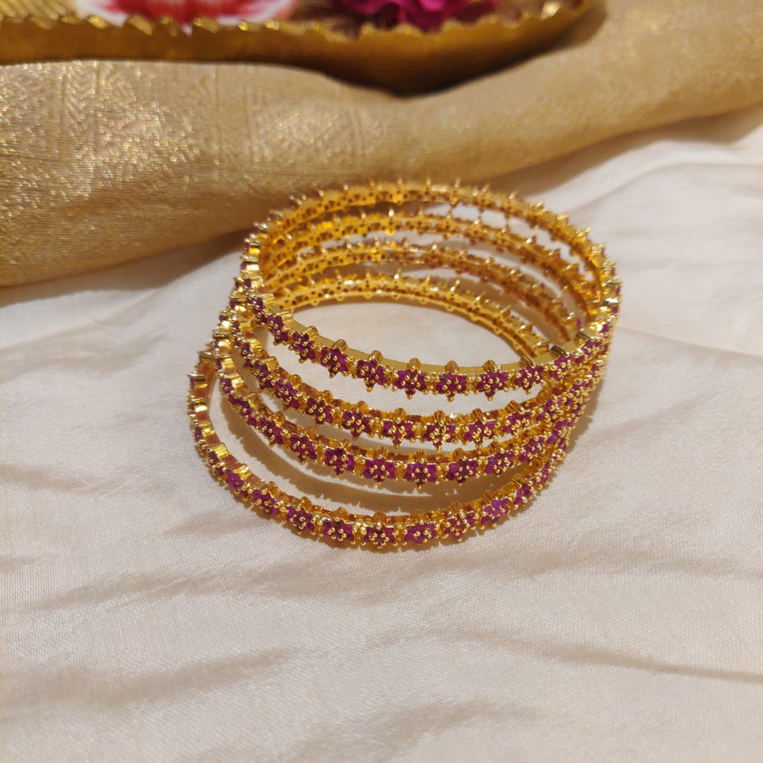 Lustrous Ruby Stone Floral Bangles set of 4