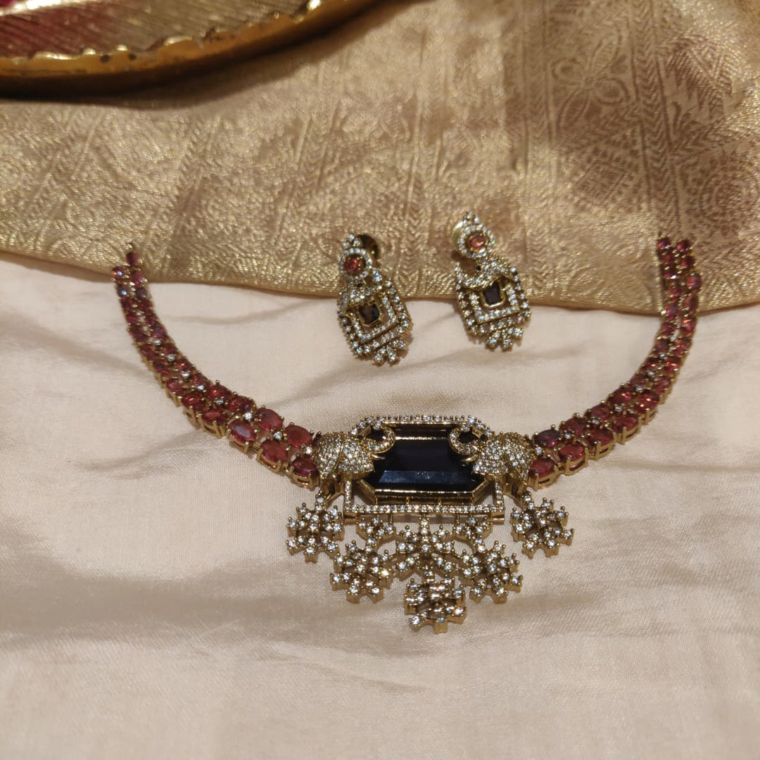 Sparkling Floral Drolet Elephant Ruby Stone Necklace