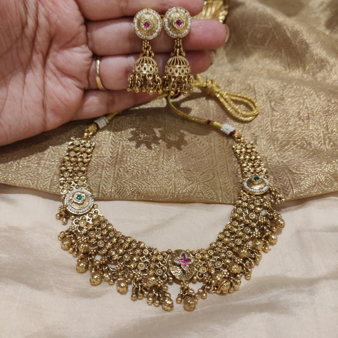 Opulent Floral Mint Ruby AD Stone Necklace