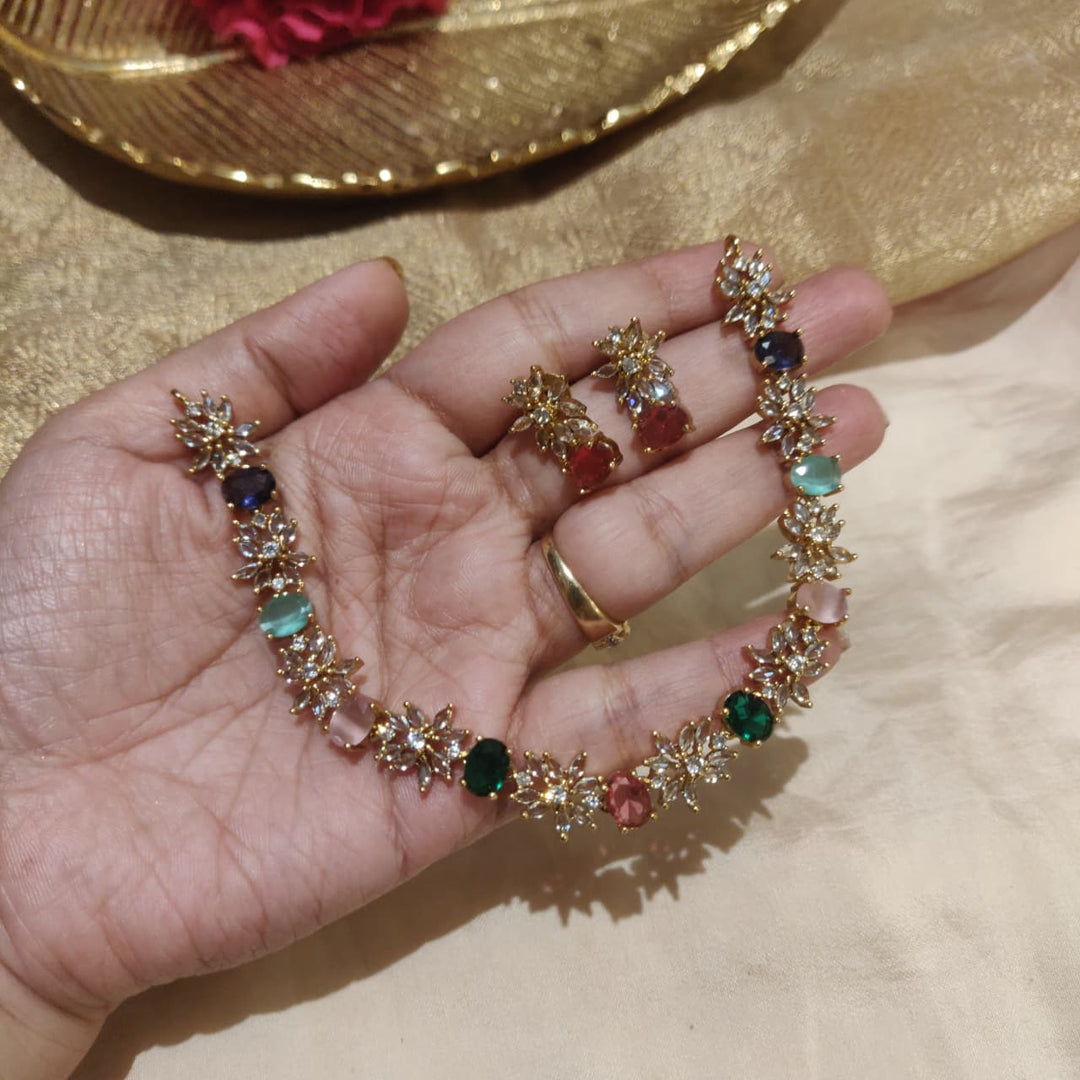 Radiant Multicolour AD Stone Floral Necklace