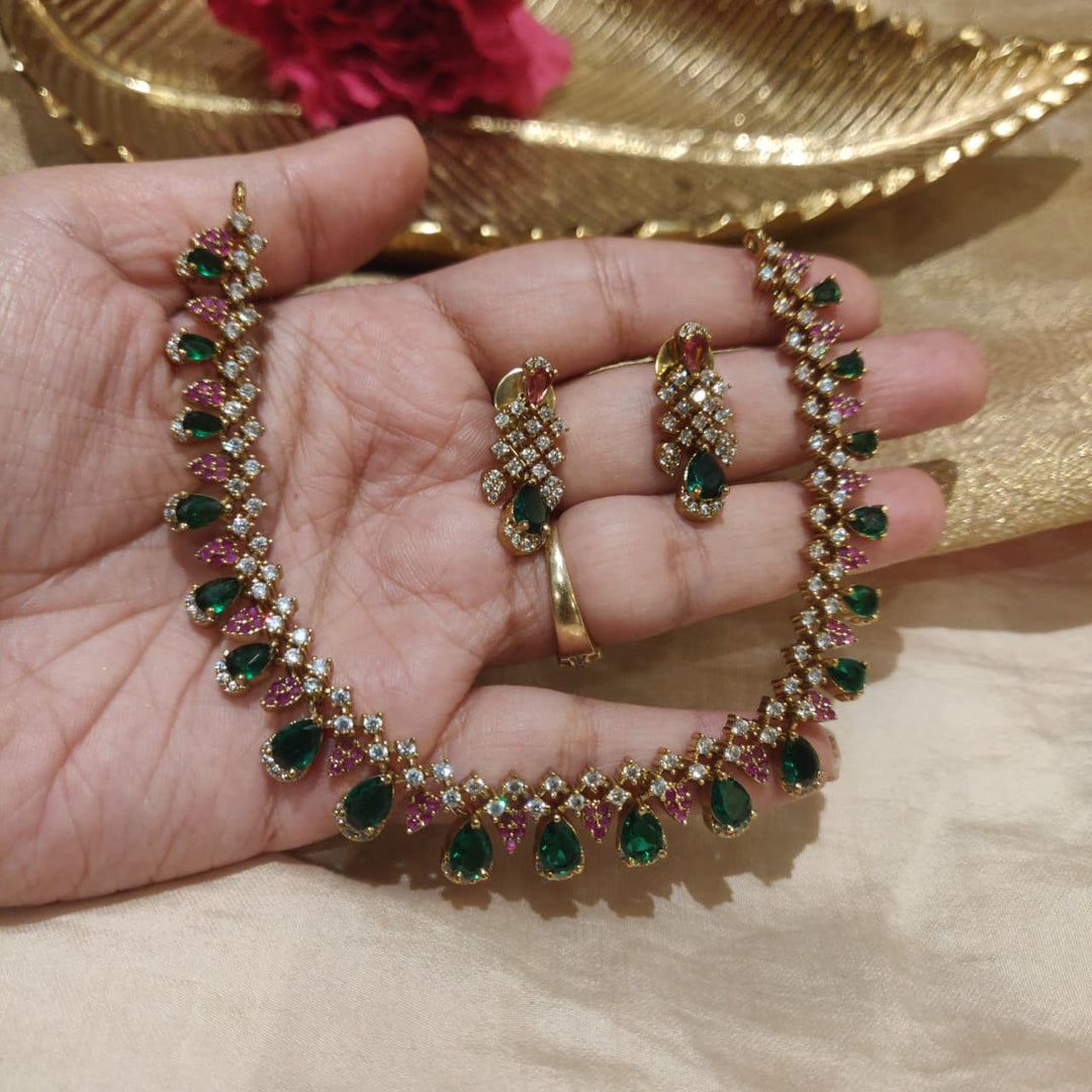 Dazzling Green Ruby AD Stone Necklace