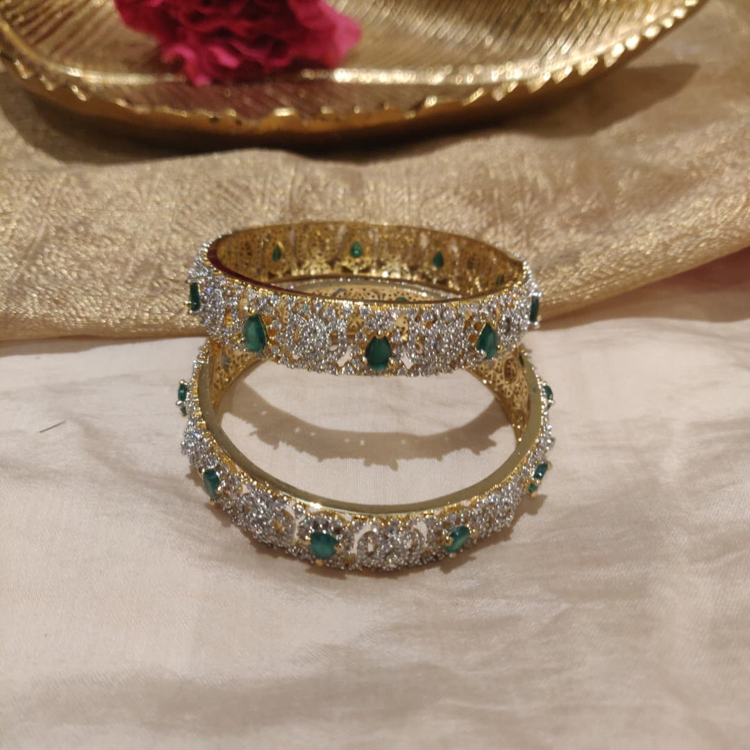 Captivating Floral CZ Green AD Stone Bangles