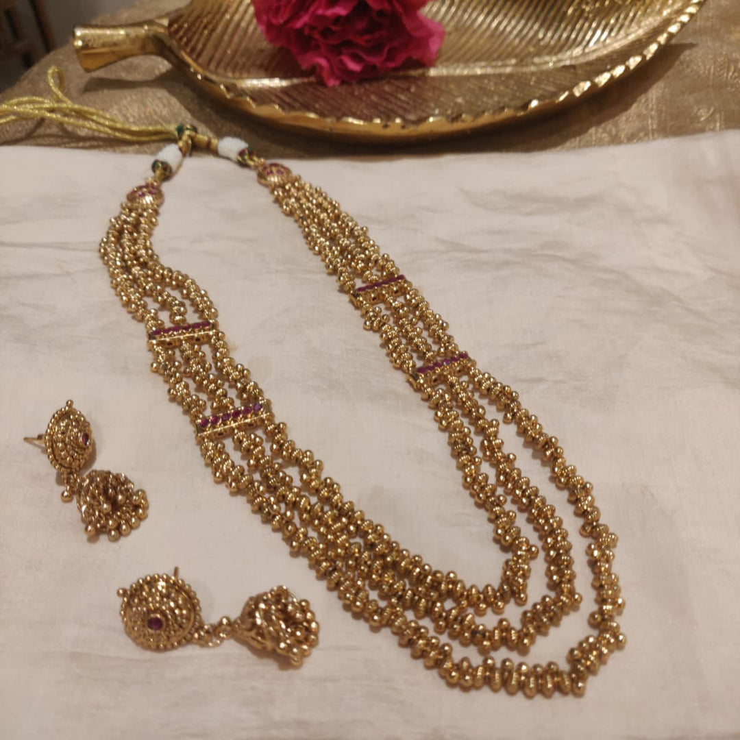 Regal Golden Beads Layer Long Necklace