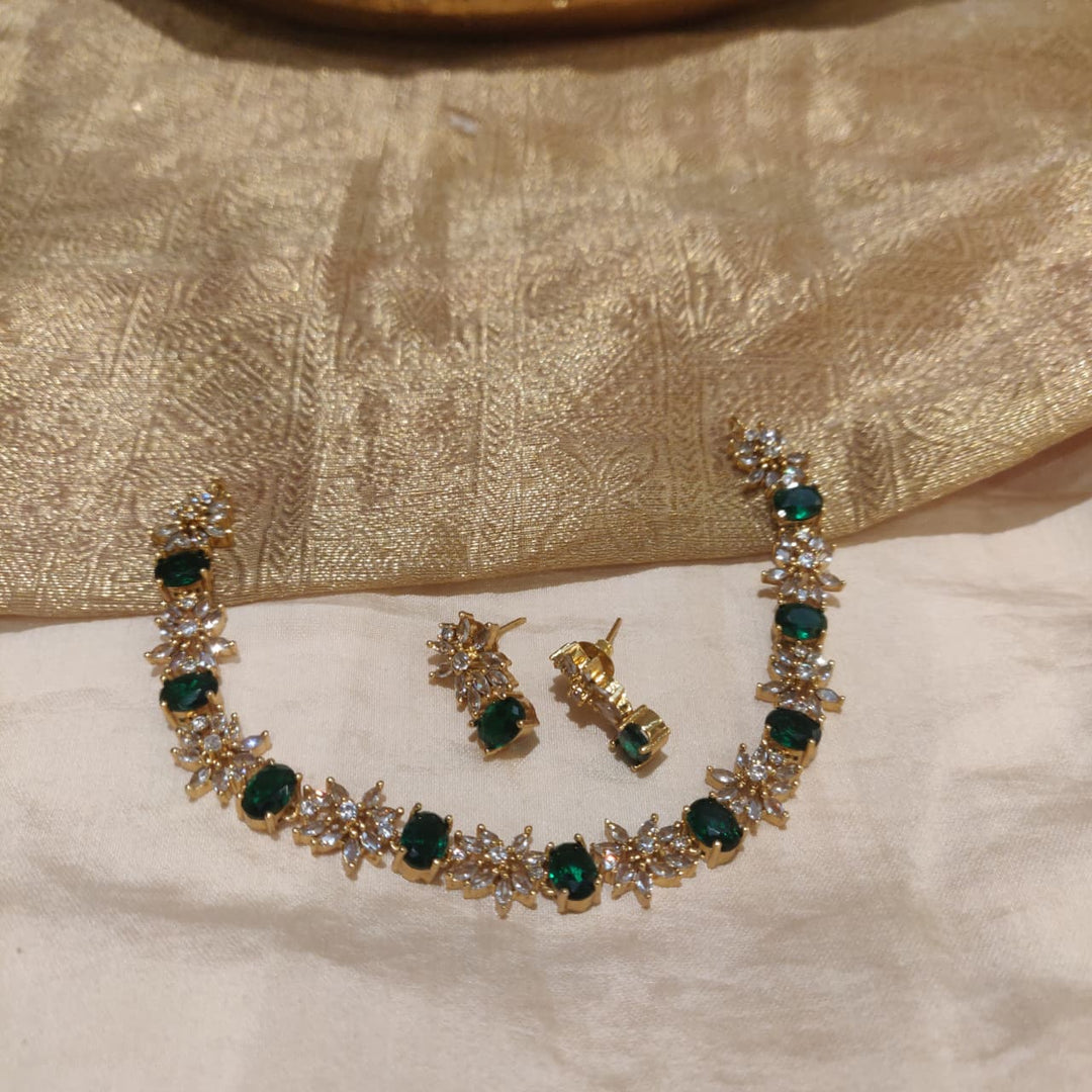 Radiant Green AD Stone Floral Necklace