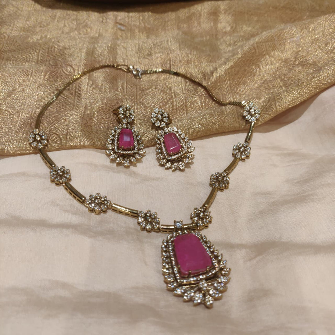 Refined Floral Pink AD Stone Necklace
