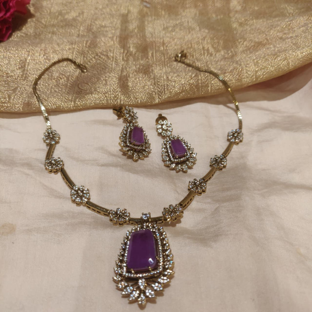 Refined Floral Purple AD Stone Necklace