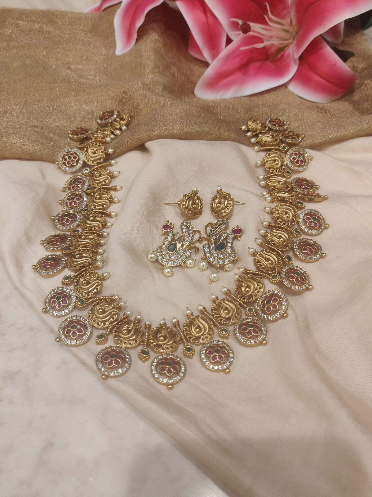 Peacock moti bridal golden haar