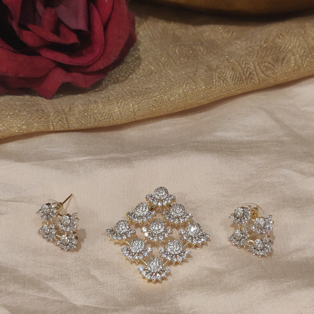 Whimisical Floral CZ Pendant With Chain