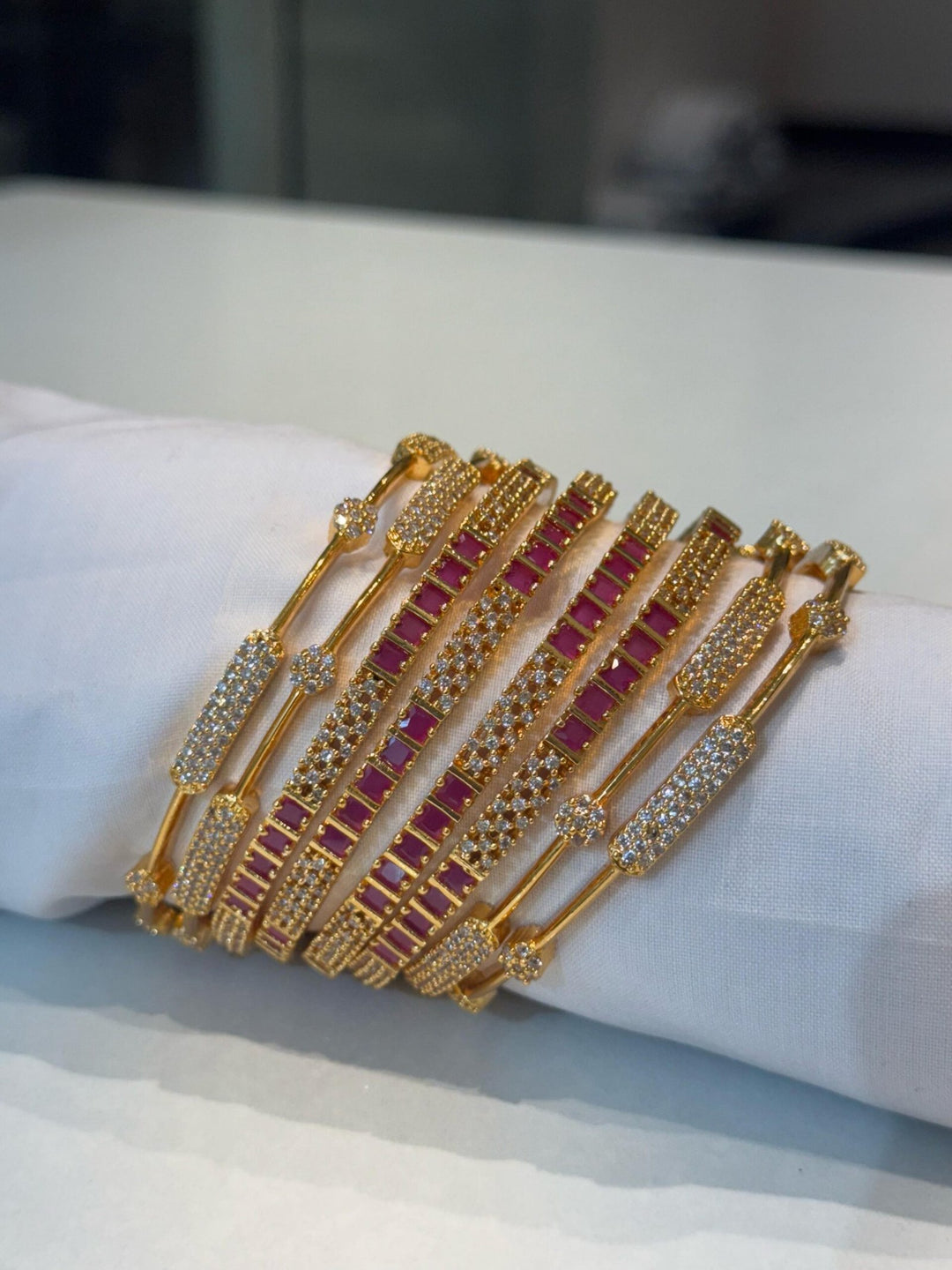 Designer AD Ruby White Combo Bangles