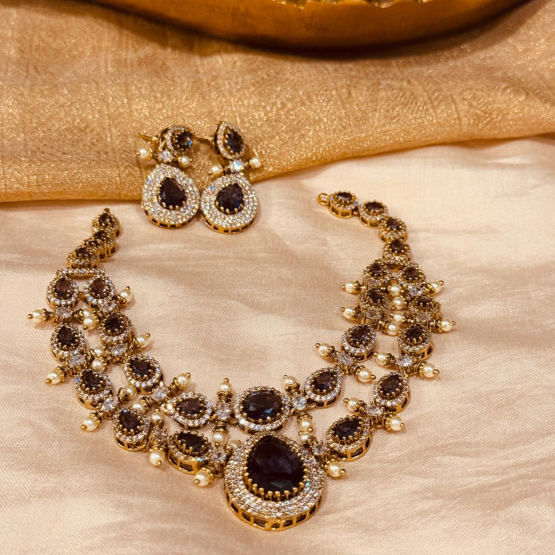 Regal Purple AD Stone 2 Layer Short Necklace