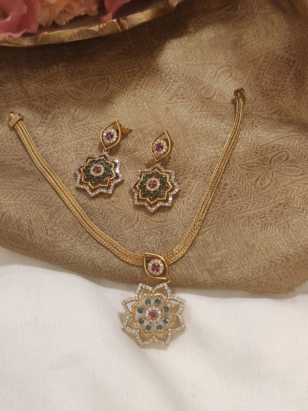 Classic Astral Design AD Studded Pendant Chain Necklace