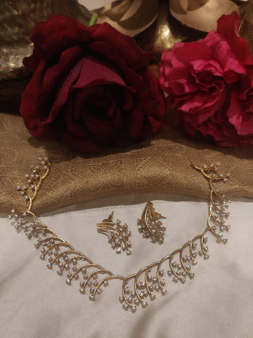 Beautiful AD Styled Brass Short Necklace