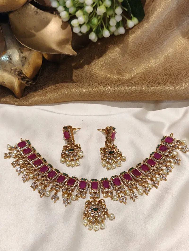 Beautiful Ruby Stone Fitted Red Kundan Choker Necklace