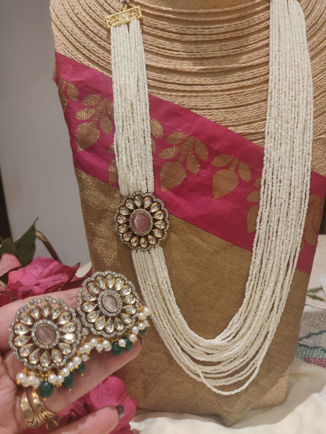 Classic Handcrafted Pink Stone Kundan Pendant Styked Maharani Haar