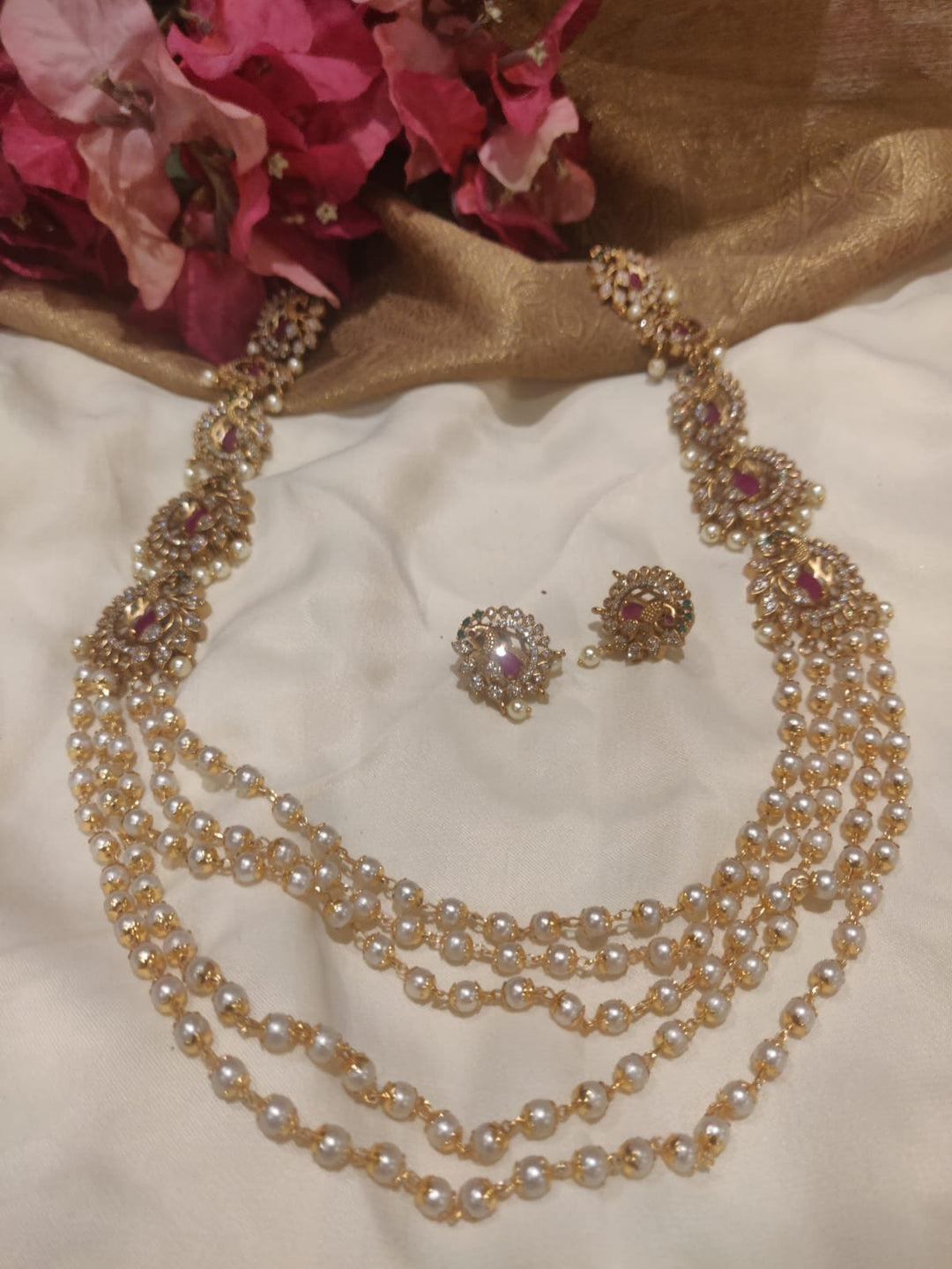 EJ Limited Edition Handcrafted Peacock Design AD Styled Pearl Rani Haar