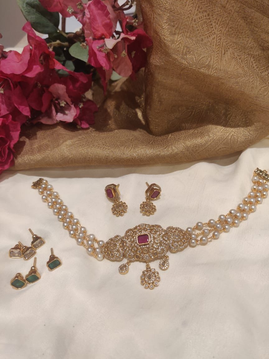 Elegant Pearl Kundan Necklace Changeable Set