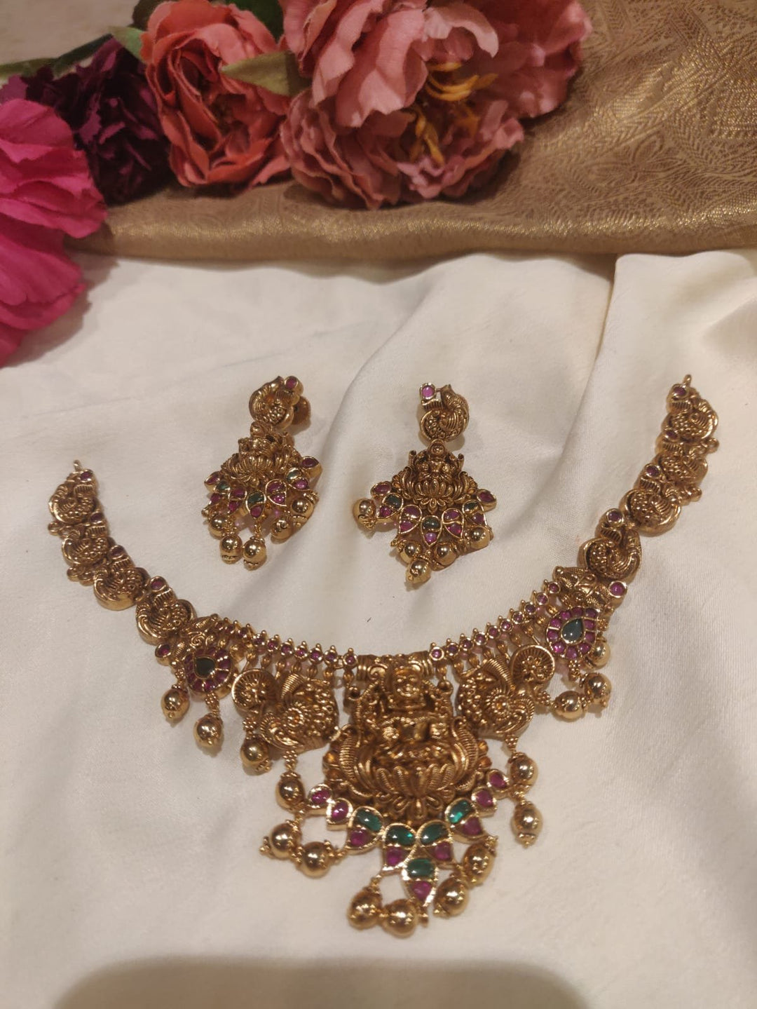 Traditional Meenakari Art Styled Lakshmi Design Antique Short Necklace