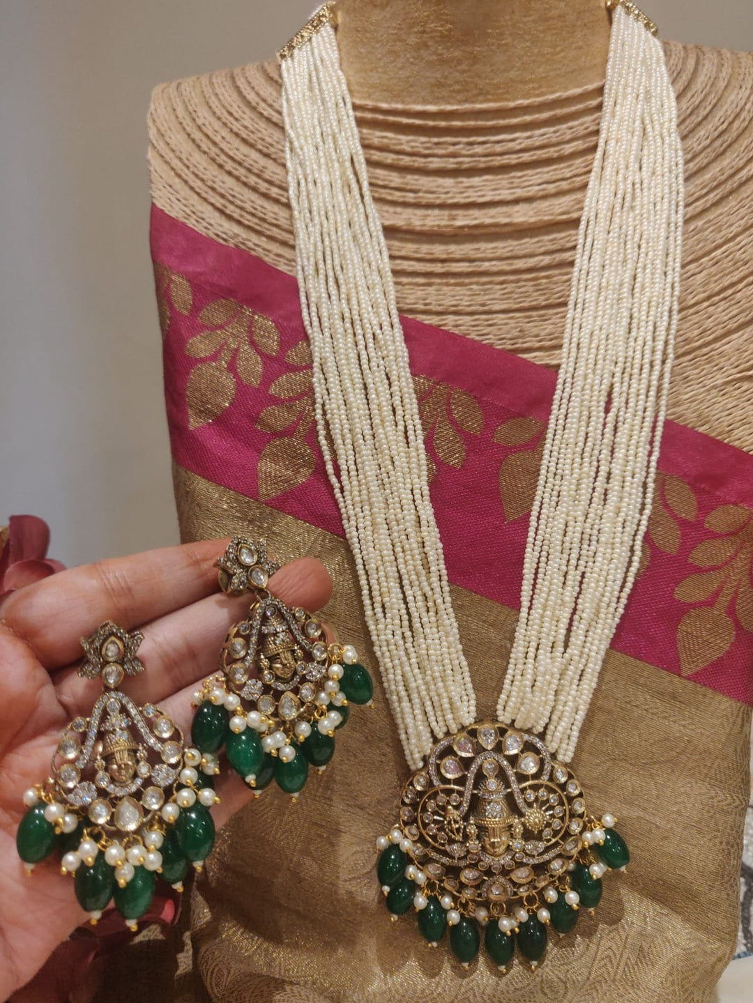 Opulent Handcrafted AD Fitted Tirupati Pendant Pearl Haar