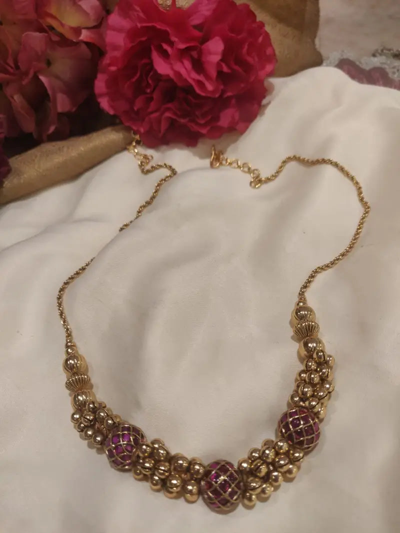 Magnificent Handcrafted Meenakari Art Styled Gold Beads Chain Mala
