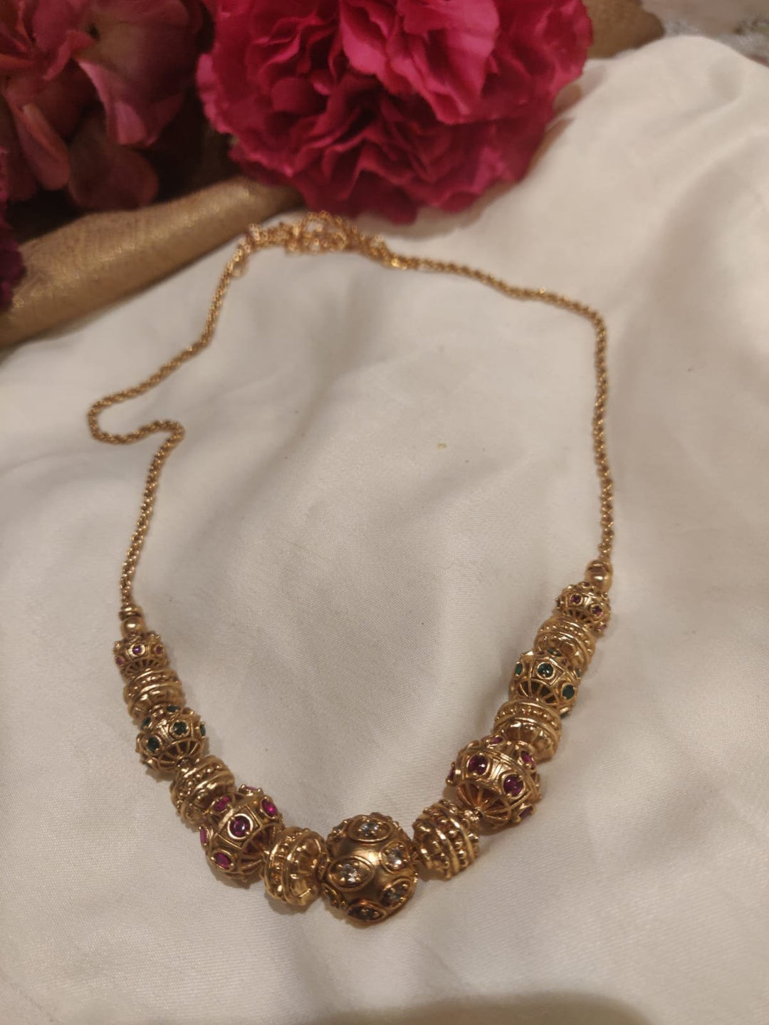 Classic Handcrafted Meenakari Art Styled Gold Beads Chain Mala