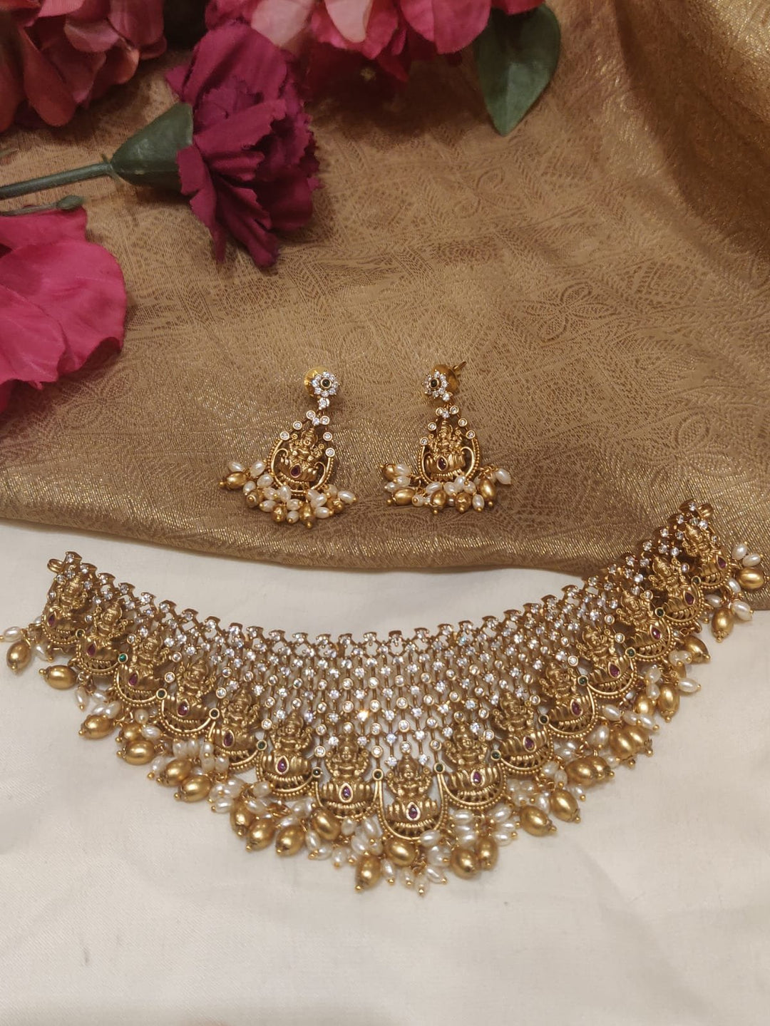 Enchanting AD Styled Lakshmi Temple Design Bridal Choker Set