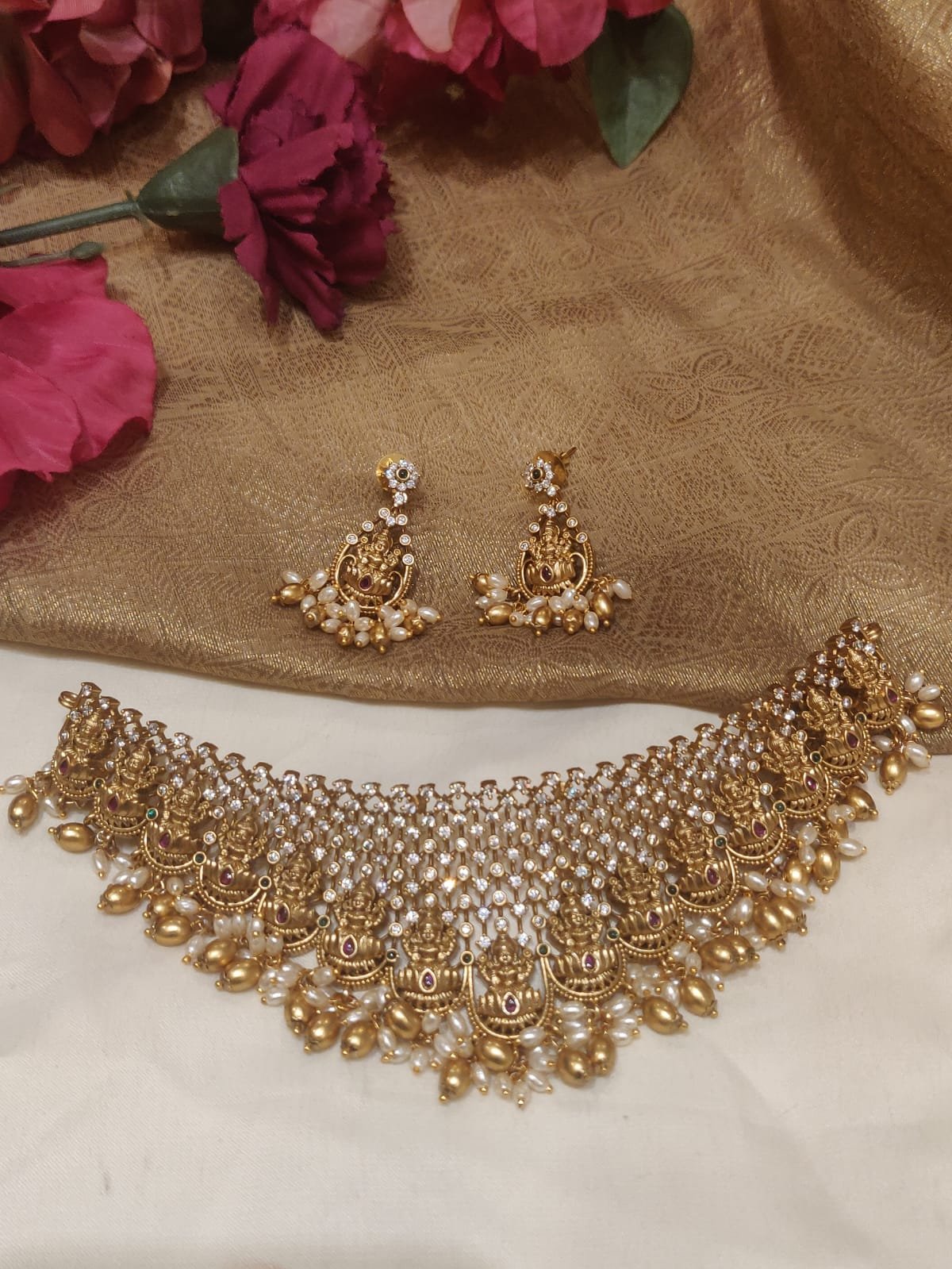 Enchanting ad styled lakshmi temple design bridal choker set