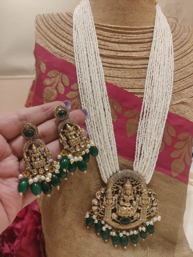Opulent handcrfated ad styled lakshmi brass pendant rani haar