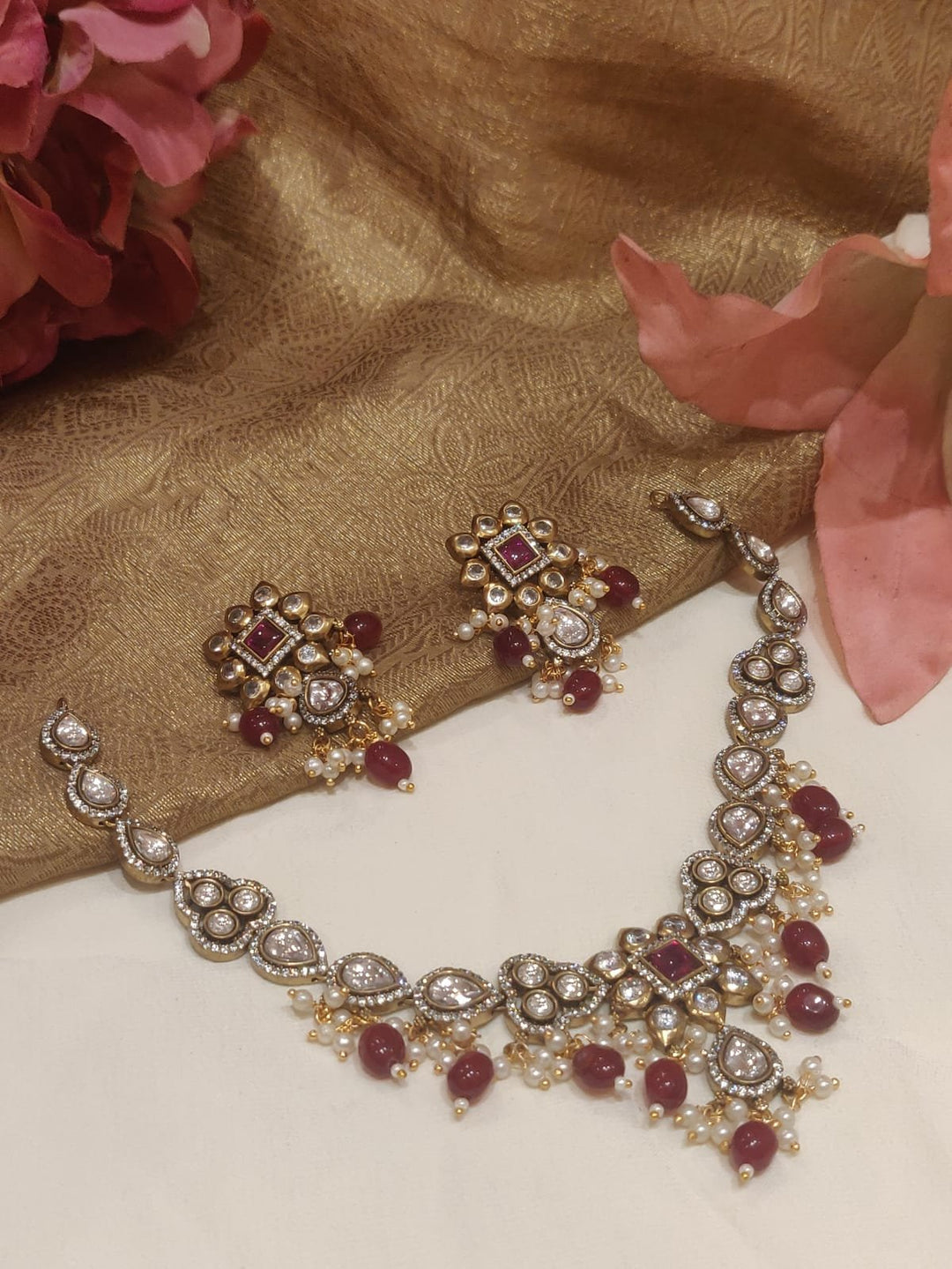 Red Beads Designer AD Necklace