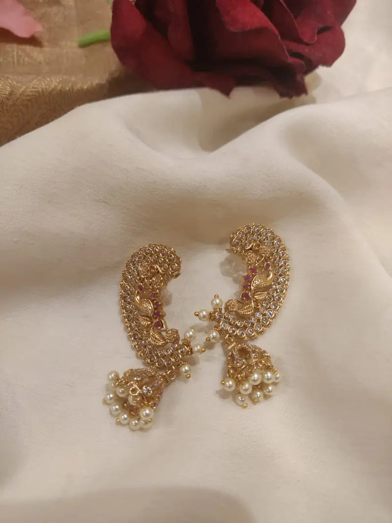 Sophisticated Gold Plated Peacock Design AD Studded Ear cuffs - Earrings