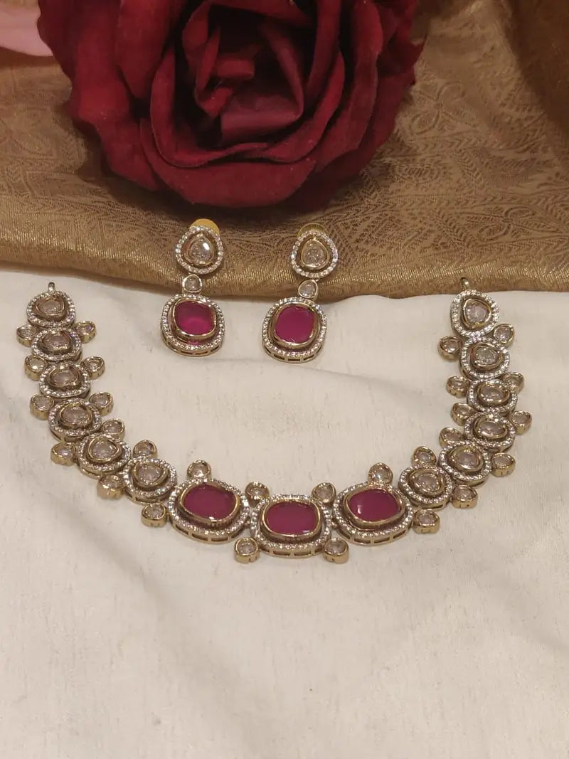 Magnificent gold finish ruby styled kundan necklace short