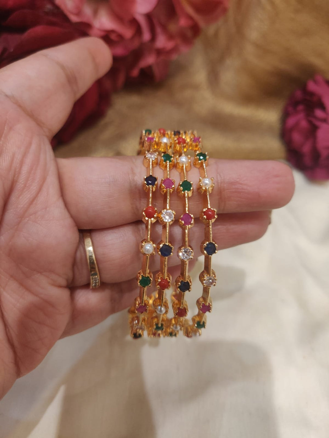 Beautiful Gold Plated multicolor Stone Fitted Bangles Set of 4
