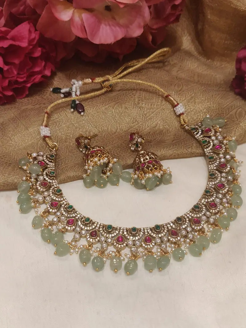 Kundan grass green necklace