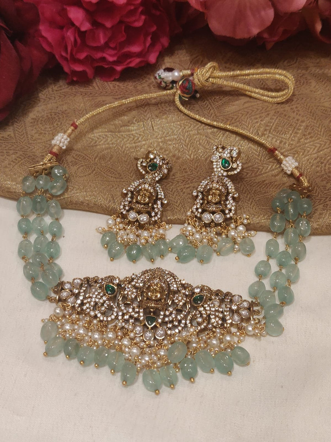 Tirupati Kundan Sky-blue Choker