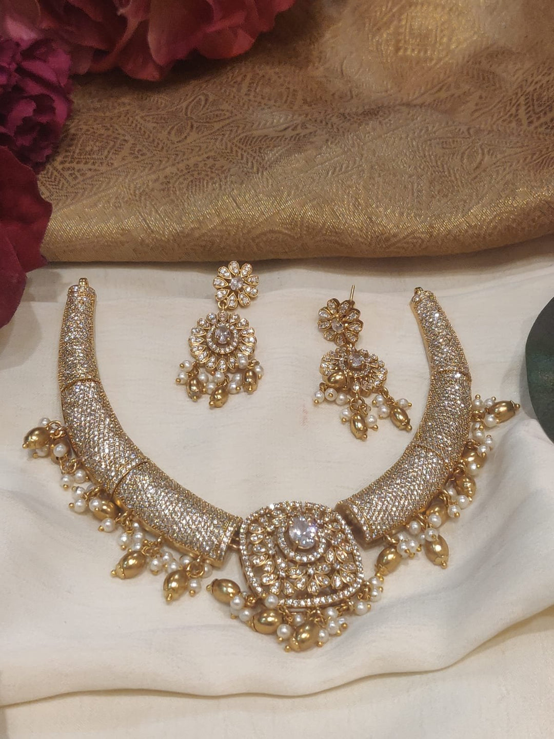 Exquisite Crystal Stone Fitted  Gold Finish AD Studded Bridal Choker