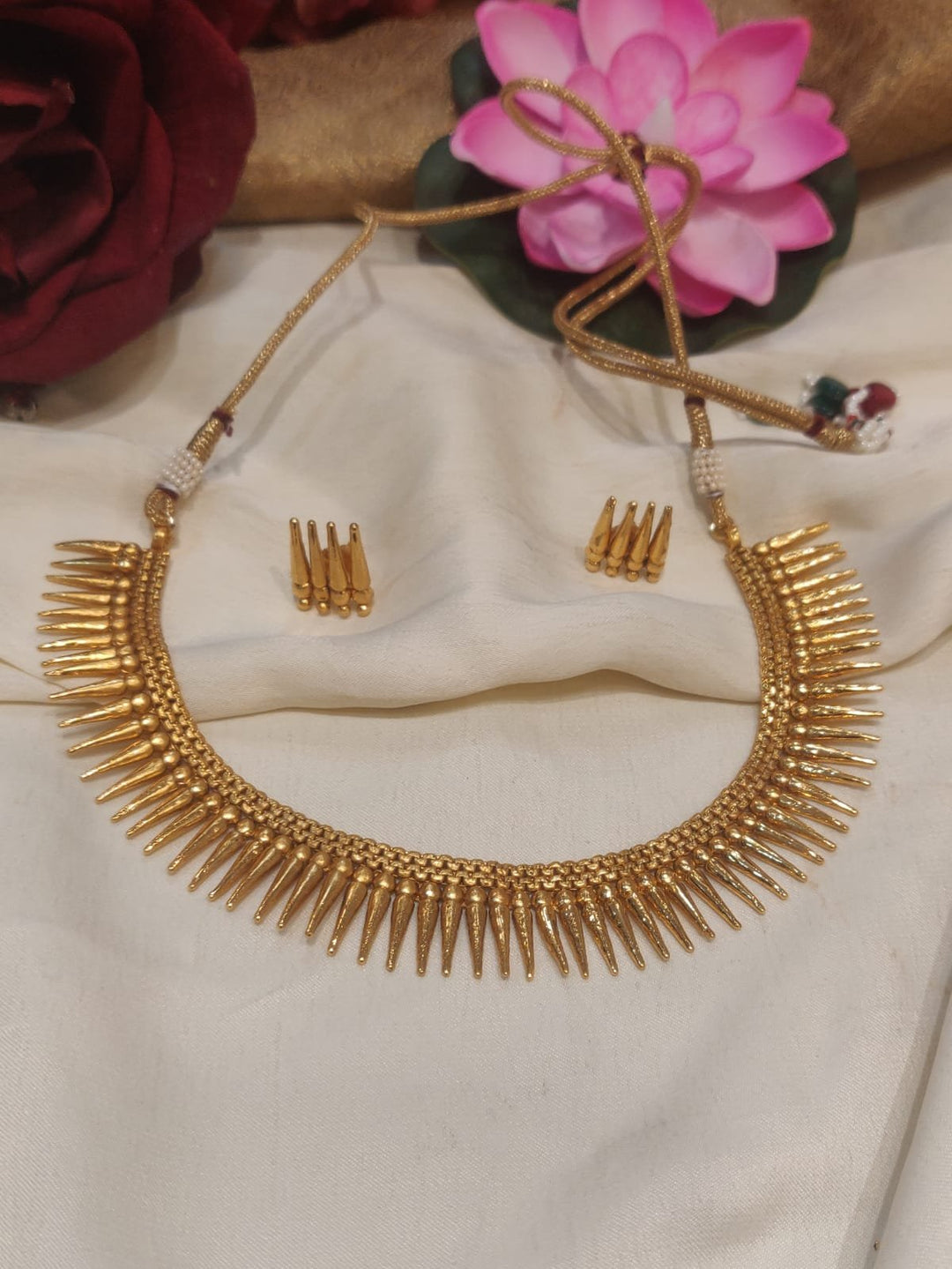 Opulent Gold Plated Spike Design Designer Necklace