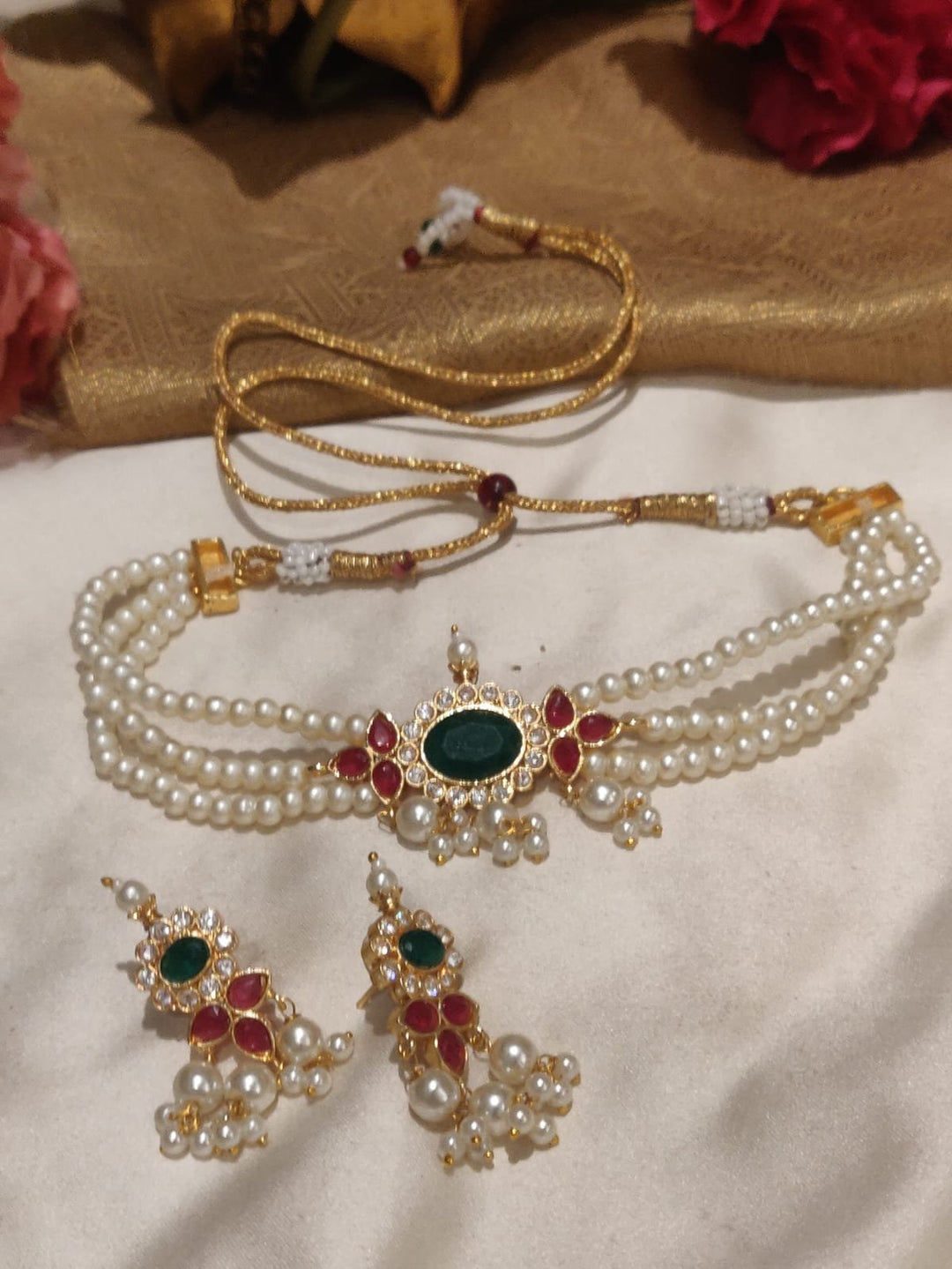 Premium Stone Fitted Pearl Choker Size Necklace
