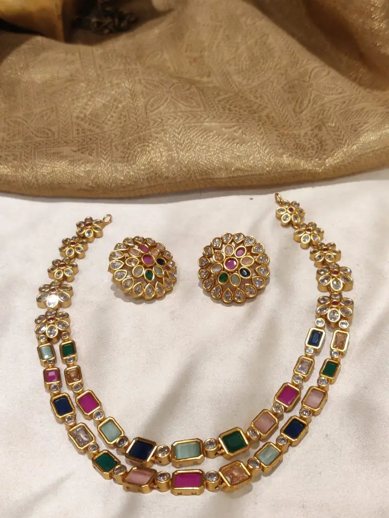 EJ Premium Multicolor Stone Kundan Short Necklace