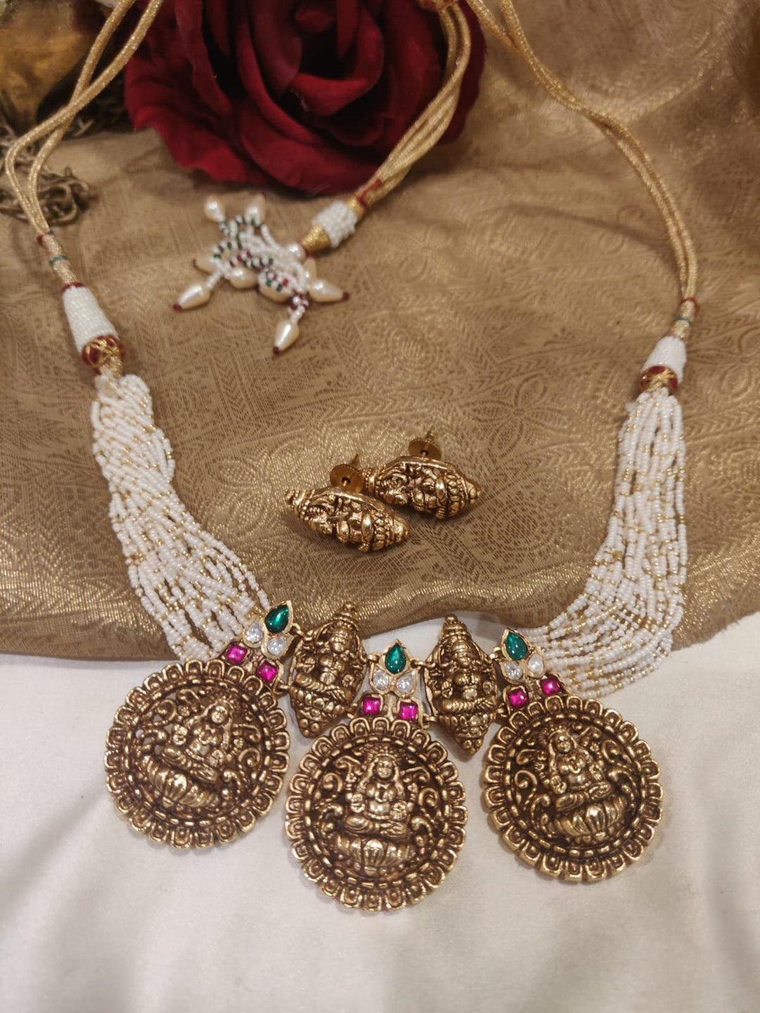 Premium Temple Design Antique Finish Lakshmi Pendant Choker