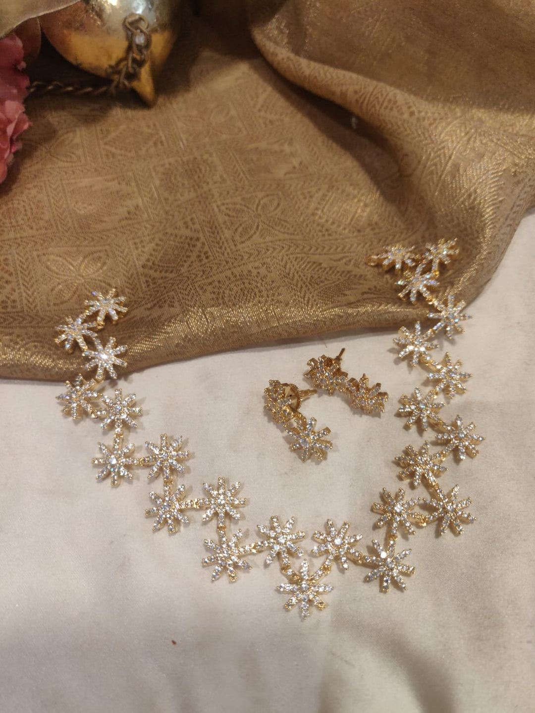 Beautful Star Design AD Fitted Short Brass Necklace