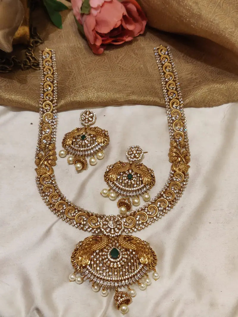 Elegant Sleek Design Gold Finish AD Long Neckalce
