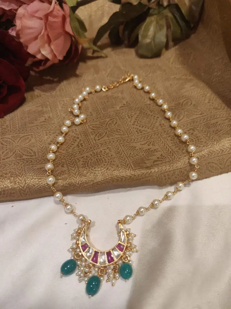 EJ Premium Handcrafted Moon Design Pearl Short Necklace