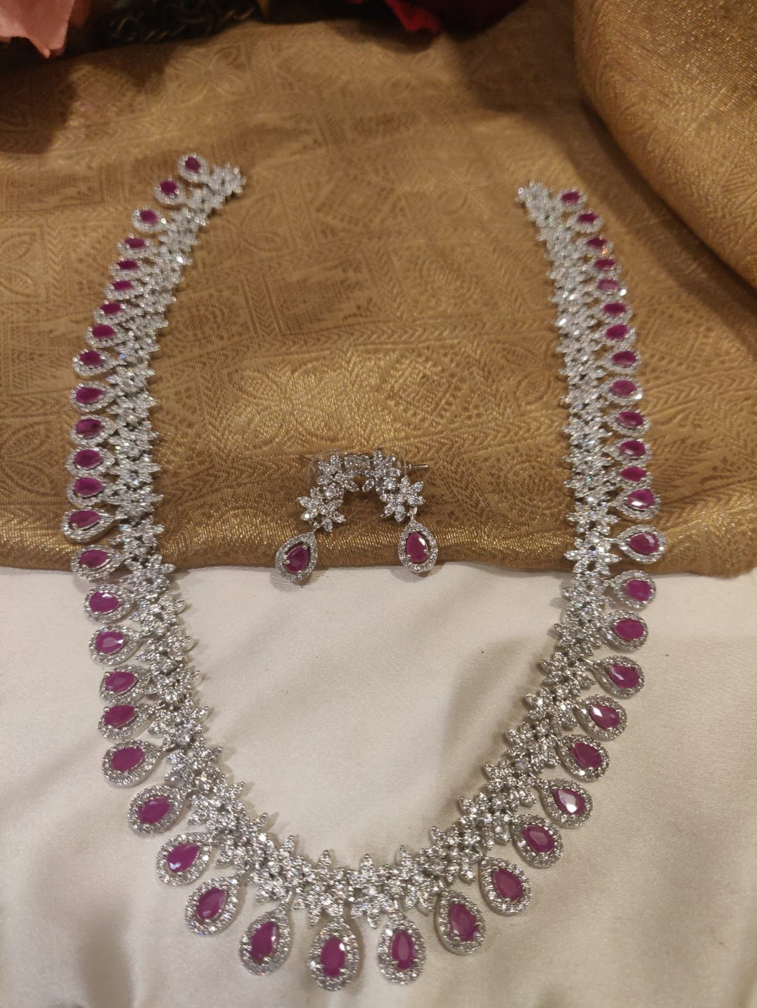 EJ Premium Pink Stone Styled AD Long Necklace
