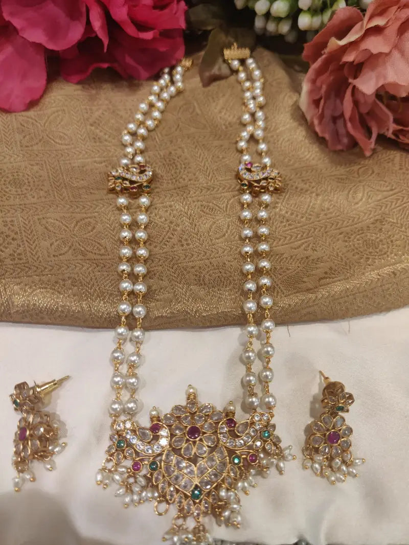 Exotic Kundan Pendant Pearl Beads Layered Necklace
